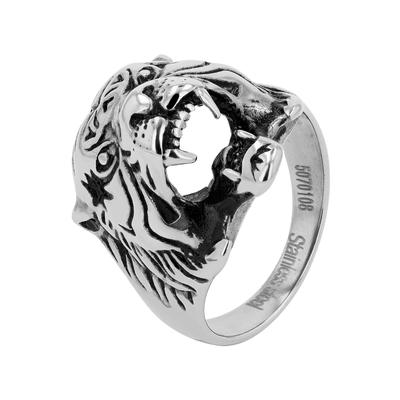 Fingerring AKZENT "aus Edelstahl mit Tigerkopf" Gr. 70, silber (silberfarbig), Fingerringe, Herren, 70, Edelstahl, Fingerring