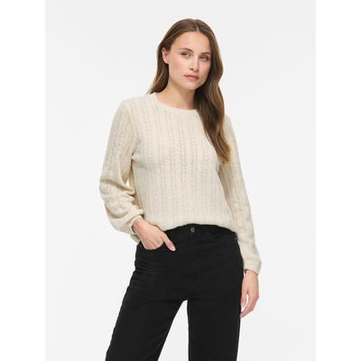 Strickpullover VILA "VILIGA POINTELLE L/S O-NECK TOP -NOOS", Damen, Gr. S, birch detail:melange, Strick, Obermaterial: 97% Polyester, 3% Elasthan, meliert, normal, Rundhals, Pullover Strickpullover, Materialmix