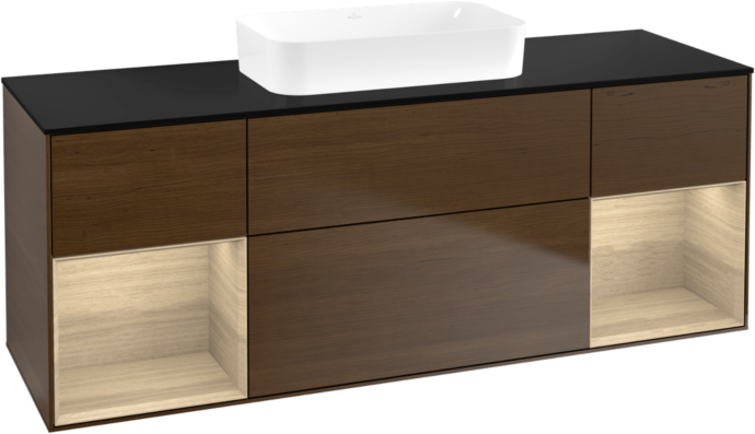 Villeroy und Boch Finion Waschtischunterschrank F742PCGN 160x60,3x50,1cm, Regale Oak Veneer, Walnut veneer