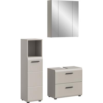 Badmöbel-Set WELLTIME "FLORENZ, 3-teilige Badkombination, hochwertige MDF-Front", beige (kaschmir), B:105cm H:185cm T:30cm, Holzwerkstoff, MDF, Kastenmöbel-Sets, Badmöbel-Set, Bad-Kombination, Bad-Möbel, Badezimmer, Kombination, Kombi