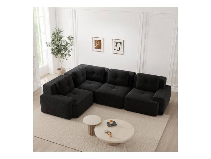 LuxusKollektion Ecksofa Ecksofa 177x382 Boneless Cordstoff Polsterung Schwarz Ecksofa B