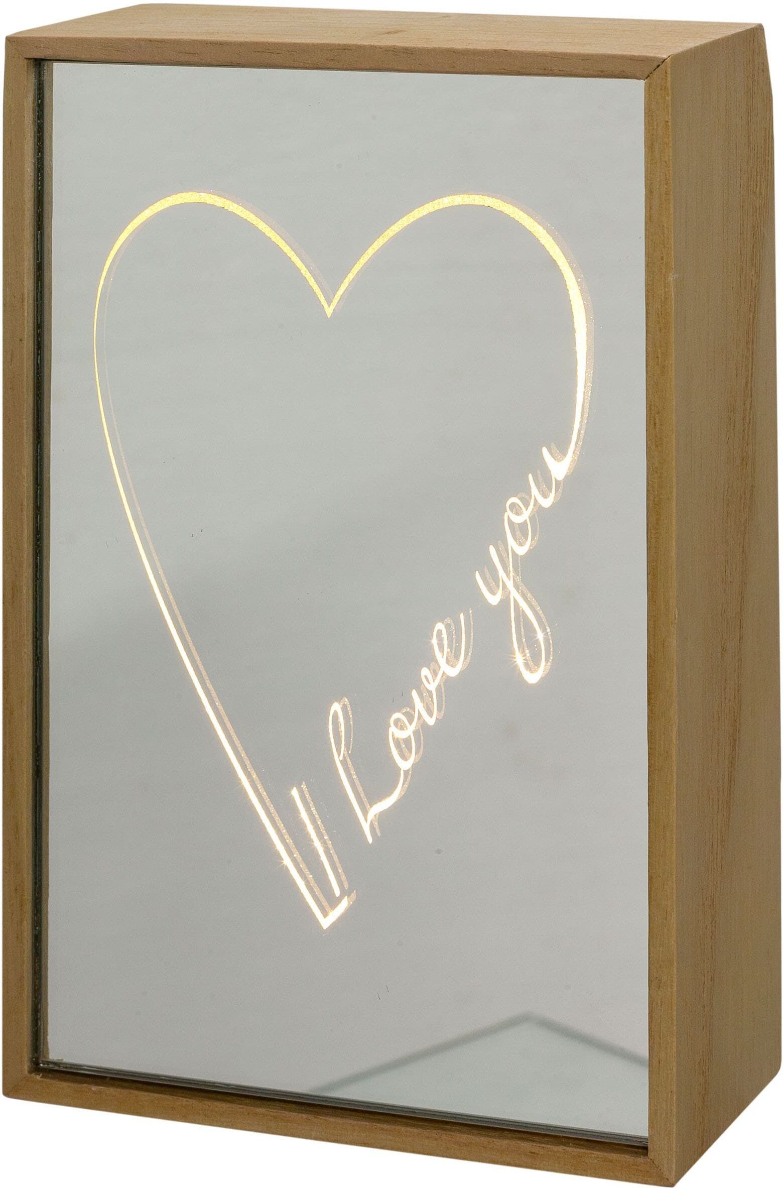 LED-Dekofigur CREATIV HOME "Dekoobjekt mit Schriftzug I LOVE YOU", braun (klar), B:12cm H:18cm T:5cm, Dekofiguren, mit LED-Beleuchtung