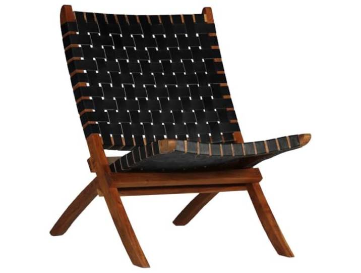 XHNIFBN Relaxstuhl Klappbar Schwarz Echtleder & Massivholz Akazie Stilvoller Ledersessel für Wohnzimmer & Terrasse. Platzsparend zusammenklappbar, fertig montiert geliefert bis 110 kg.