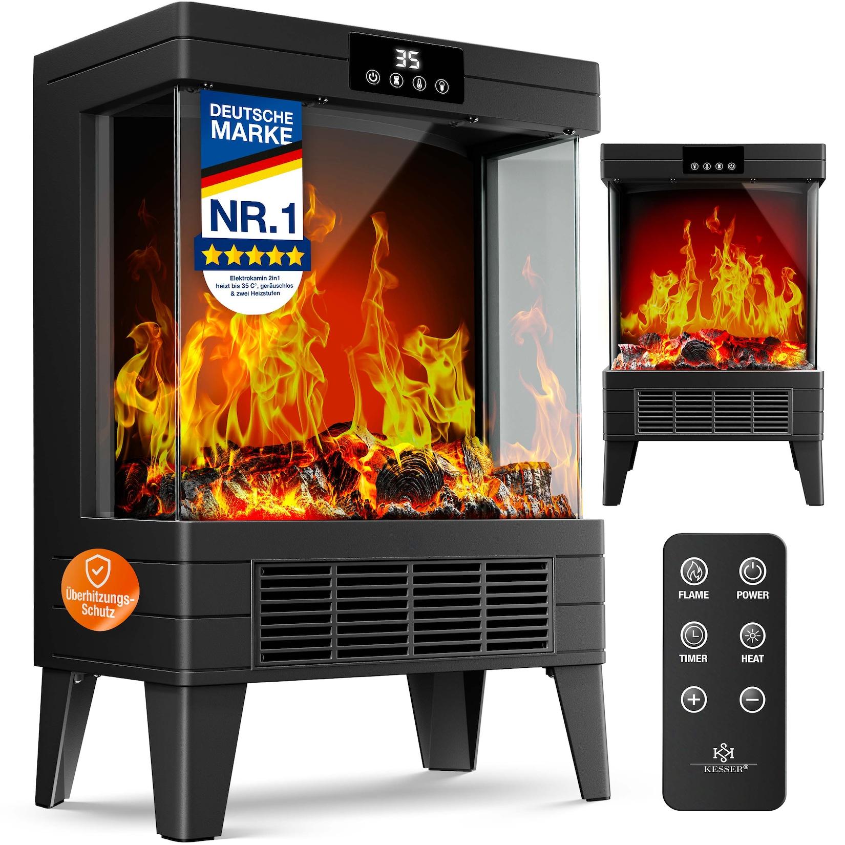 KESSER® LED Kamin Arvo mit Heizung elektrisch Kaminheizung Elektrokamin Standkamin mit realistischem Feuer -/ Flammeneffekt per Fernbedienung, Timer Überhitzungsschutz Zwei Heizstufen, 1800W