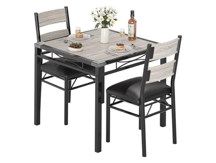 GarveeHome Platzsparendes Essgruppe Set – 3-teiliges Esstisch und 2 gepolsterte Stühle – Perfekt für Küche, Apartment oder Frühstücksecke Grau, Set: 1+2