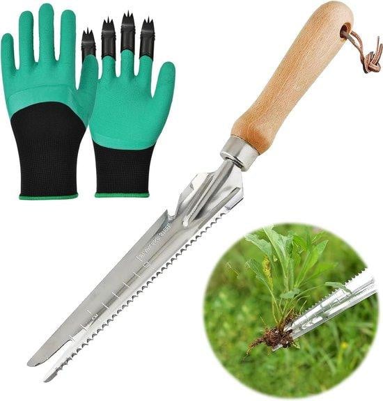 Riokem Handmatige Onkruidverwijderaar van Roestvrij Staal met Houten Handvat en Zilver Kleur
