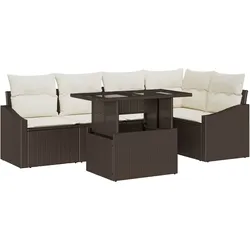 vidaXL Garten-Sofa-Set mit Kissen 6 pcs Braun, Creme 100 x 55 x 73 cm