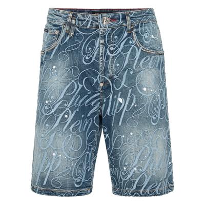 Jeansbermudas PHILIPP PLEIN "Logo", Herren, Gr. 34, EURO-Größen, 07tc, turbocharge, Stoff: 98% Baumwolle, 2% Elasthan. Futter: 65% Polyester, 35% Baumwolle. Einsatz: 100% Polyester. Außenmaterial: 100% Polyester, Jeans