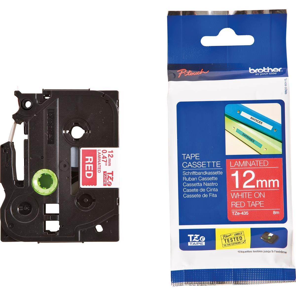 Brother TZe-435 labelbandcassette met een bandbreedte van 12 mm