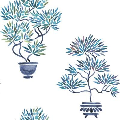 Roommates Blue Cat Coquillette Bonsai Peel and Stick Wallpaper