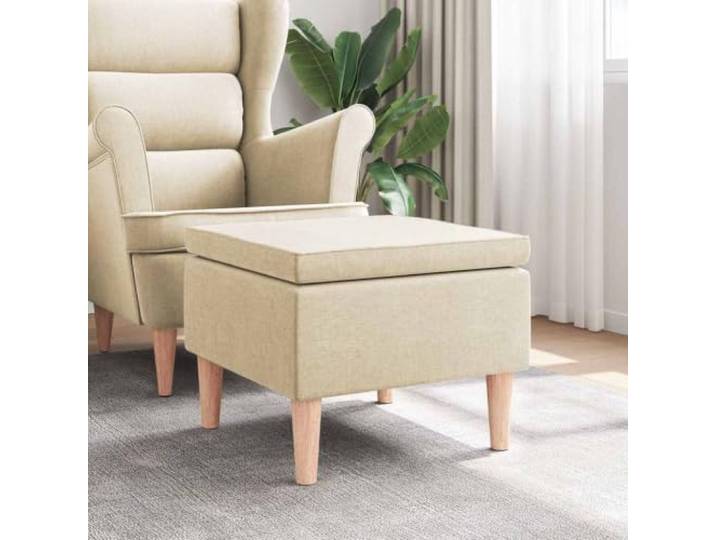 smnyxs Hocker, Stoff, cremefarben, mit Holzbeinen, Fußstütze, Wohnzimmer Gepolsterte Sitzfläche, stabile Holzfüße, Kapazität 110 kg, versteckte Aufbewahrung möglich, Verwendung im Wohnzimmer oder im