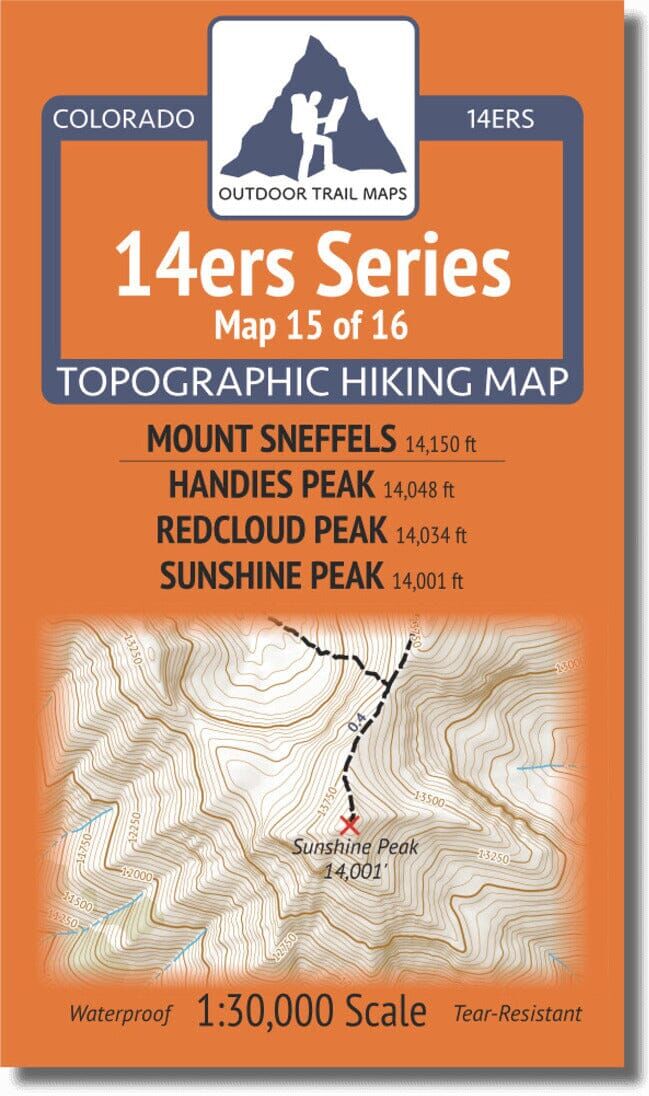 Colorado 14ers Map Series 15 of 16 - Sneffels   Handies, Redcloud, Sunshine   Outdoor Trail Maps LLC