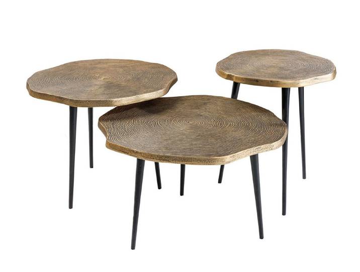 Licht-Erlebnisse Couchtisch RIYADH, 3er Set Handarbeit aus Metall in Gold Schwarz