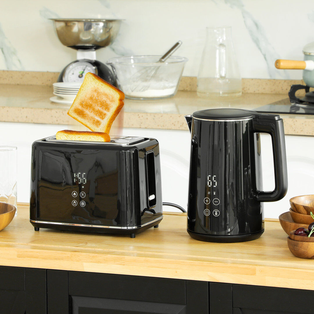 HOMCOM 1.5L 3000W Fast Boil Electric Kettle and 2 Slice Toaster Set Black 2 - Slice