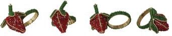 Storied Home "Handmade Glass Beaded Strawberry Napkin Rings with Cord - 3.0""L x 2.5""W x 1.5""H"