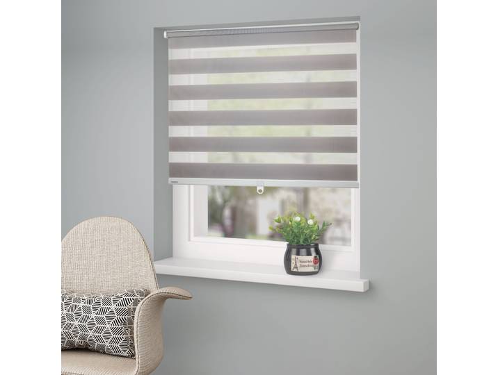 Doppelrollo GOODPRODUCT Jan Gr. 2, grau (hellgrau), B:50cm H:130cm, Polyester, Rollos, Doppelrollo, Rollo, Fixmass, Klemmfix, uni, monochrom, basic, schnurlos