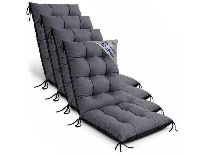 Coussin Chaise Jardin Dossier Haut Set: 4x 50x120 cm - Matelas Siege Extérieur Mobilier Confort Imperméable Graphite