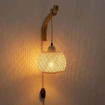 Uplift Picks Handwoven Bamboo Rattan Wall Lamp E27 Boho Sconce us Plug Dim Switch no Light