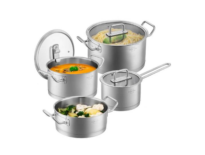 SILBERTHAL Kochtopf 4er Set mit Deckel, Edelstahltopf Induktionsgeeignet, Edelstahl (4er Set, 4-tlg), spülmaschinenfest, rostfrei, induktionsgeeignet