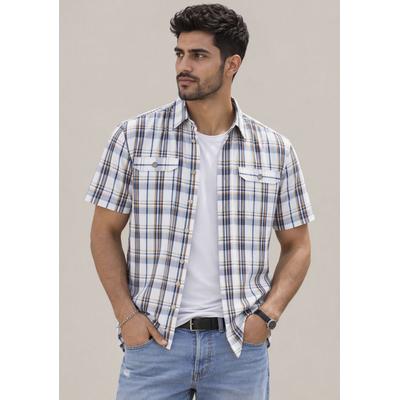Karohemd MAN'S WORLD, Herren, Gr. 5XL (51/52), N-Gr, blau (blau kariert), Web, Obermaterial: 100% Baumwolle, kariert, bequem normal, Hemden Karohemd, Kurzarm, für Casualmode, Basic, Frühling und Sommer, aus Baumwolle