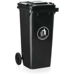 2x Abfalltonne mit 2 Rollen schwarz 120 l