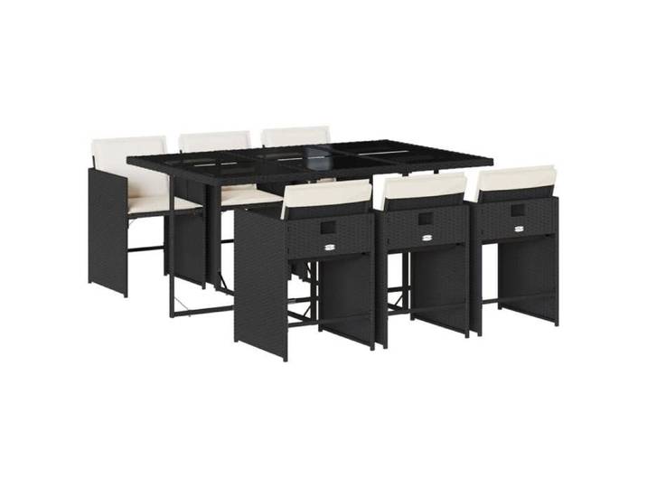 42545755& Ensemble repas de jardin coussins 7 pcs Table de jardin et 6 chaises - Noir Résine tressée