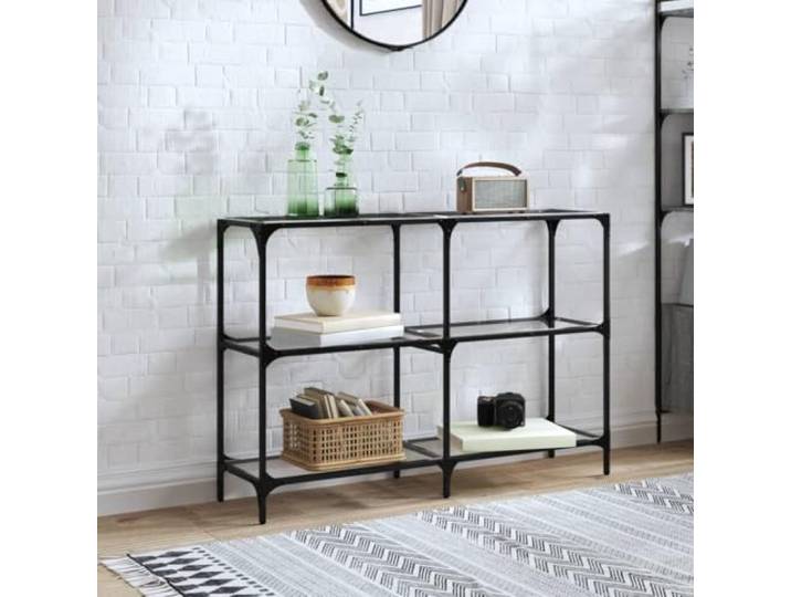 KGTKGTYER Konsolentisch mit Glasplatte - Flurtisch Stahl 118,5x30x81 cm Modernes Design, Vielseitige Deko-Ablage, Stabile Edelstahlkonstruktion