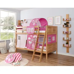TiCAA Etagenbett "Erni" Country Buche Natur