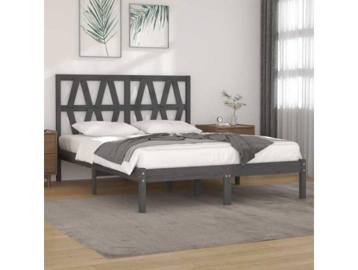 KGHFDVB Bett Grau 200 x 200 cm aus massivem Kiefernholz Massives Kiefernholz, inkl. Kopfteil als Rückenlehne, für Schlafzimmer, Bettgestell 205, 5 x 205, 5 x 31 cm, Matratze nicht