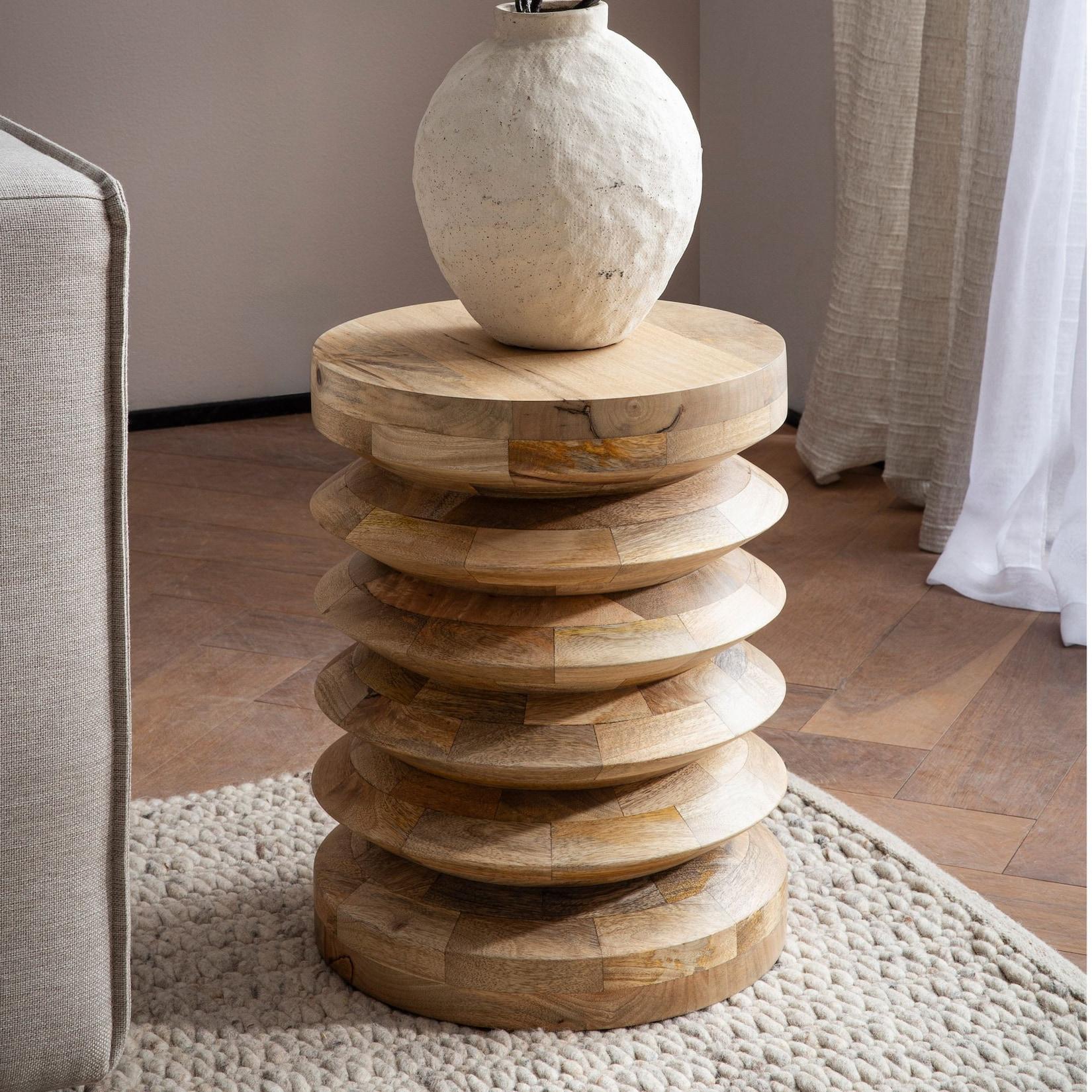 Beistelltisch Ø 35 cm Sitzhocker Massivholz Baumstumpf Couchtisch Blumen-Tisch