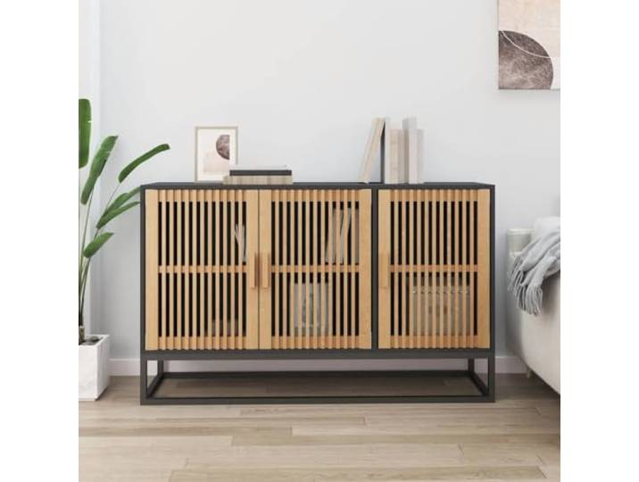 RJPLMFV Anrichte, Schwarz, 105 x 30 x 65 cm, aus Ingenieurholz Schutztüren, stabiler Eisenfuß, Aufbewahrungsregale, Wandbefestigung inklusive