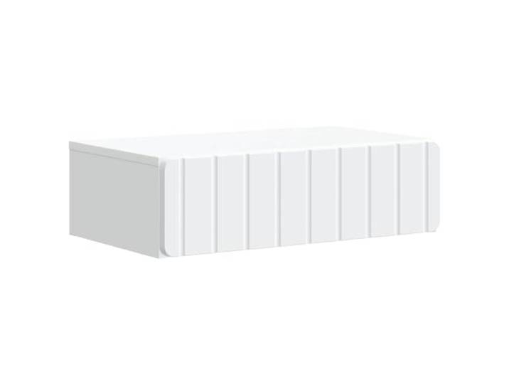 KUPTYERFG Wandmontierter Beistelltisch Weiß mit Schublade 59x34,5x17 cm Kompakter Hängenachttisch aus Holzwerkstoff für Schlafzimmer und Wohnzimmer. Wandmontage spart Bodenfläche im Raum.