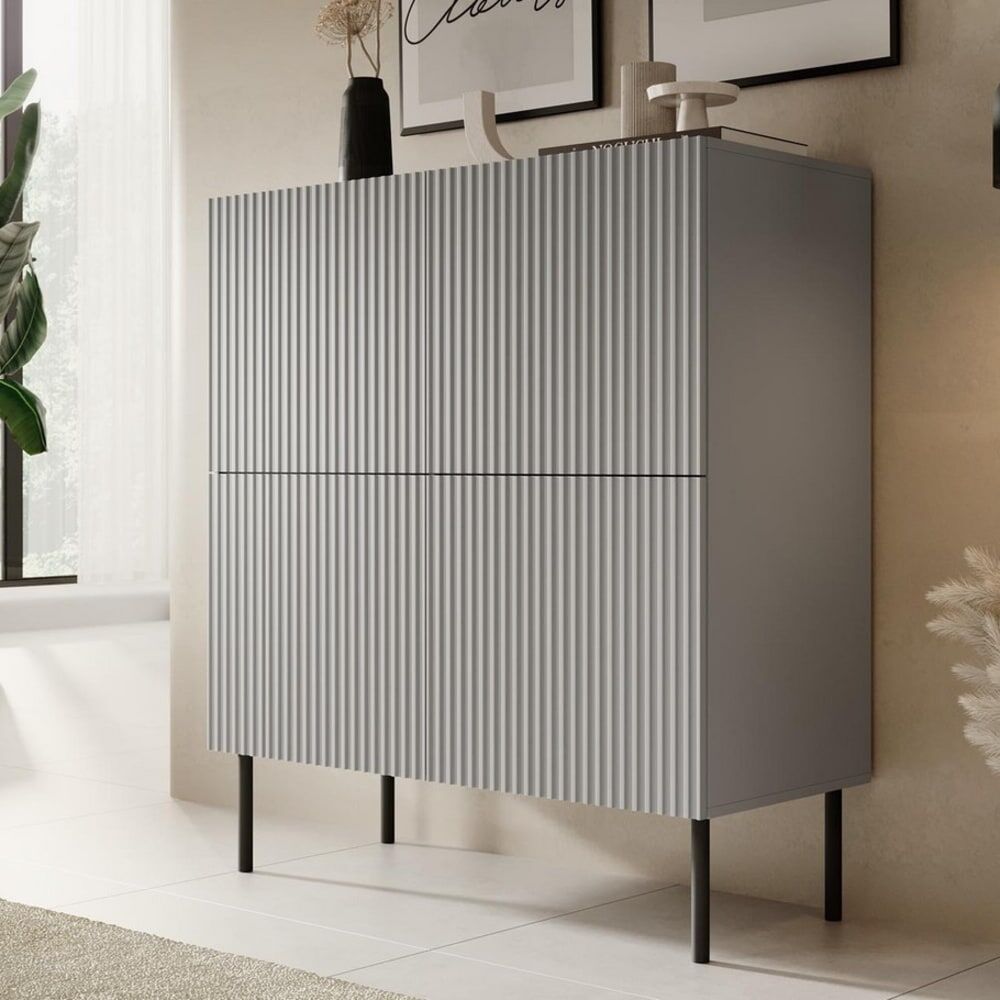 MSO Buffet haut gris clair en bois 4 portes Gris 100x110x100cm