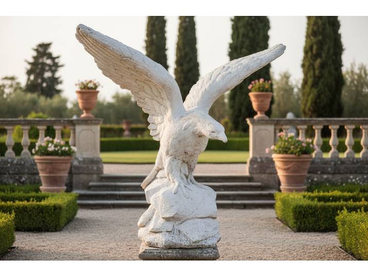 Statue aigle en pierre reconstituée 110 cm – Sculpture majestueuse décorative jardin extérieur