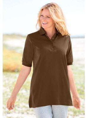 Plus Size Women's Elbow-Sleeve Polo Tunic by Woman Within in Chocolate (Size 1X) Polo Shirt