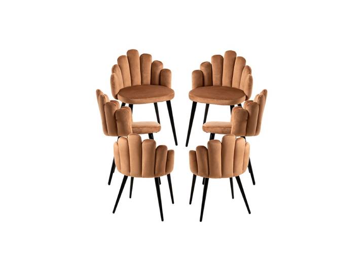 6er Set Hand Schwarze Beine Samt Stühle - Braun