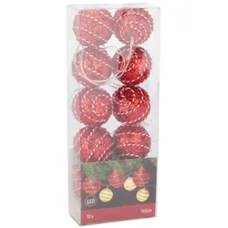 WellHome - 10er LED-Weihnachtslichterkette mit Dekokugeln in Rot und Weiß, ø5cm