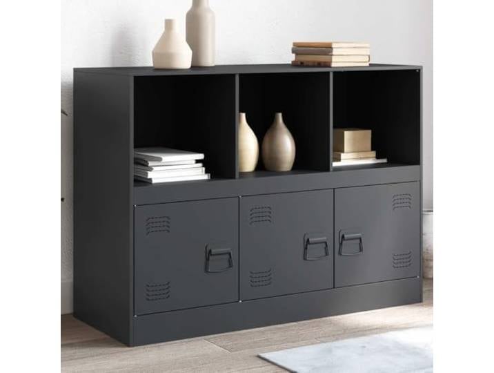 HEFZGDB Sideboard Anthrazit Stahl Wohnzimmer mit praktischem Stauraum, modernes Sideboard mit Griffen aus kaltgewalzter Stahl stabil