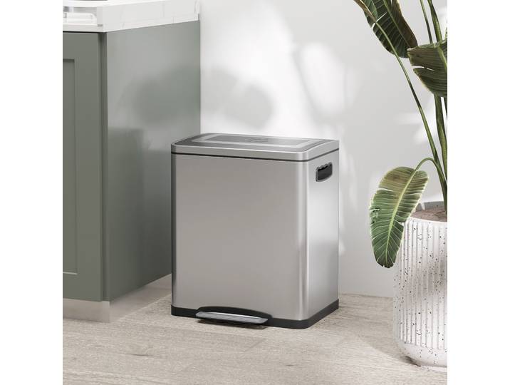HOMCOM Poubelle Cuisine 2x15L Acier Inox Fermeture Douce