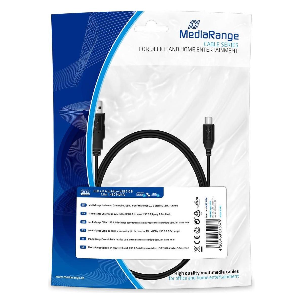 MediaRange Lade- & Datenk. USB 2.0 auf Micro USB 2.0 B (1.80 m, USB 2.0) (MRCS184)