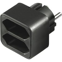 Stromadapter 1x Schutzkontakt > 2x Euro, Steckdosenadapter schwarz, platzsparende Verteilersteckdose