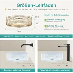 Emke, Waschbecken, Aufsatzwaschbecken, 360 x 360 x 112 mm, Waschbecken aus roségoldenem Glas, Rundes Aufsatzwaschbecken (360 mm, 360 mm)