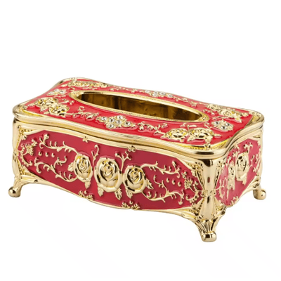 European Style Luxury Tissue Storage Box For Home & Hospitality a golden Red