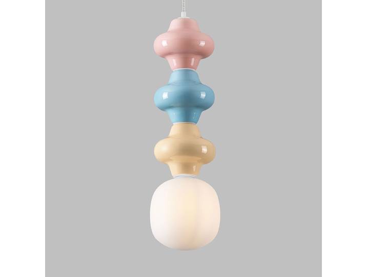 Suspension Clio type C Ø 18cm Bleu/Rose foncé/Beige/Bleu layette/Saumon céramique / verre opale LED G9