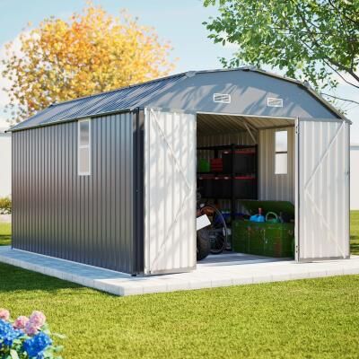 CARMORICO 10' x 12' Outdoor Storage Shed, Heavy-Duty Rust-Resistant Steel Tool Shed with Floor Frame Kit
