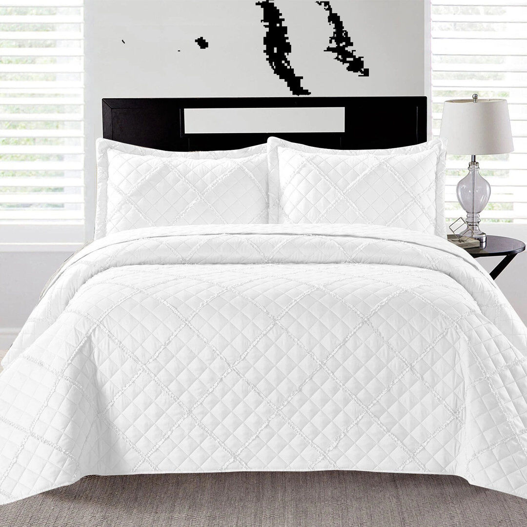 SHAZ HOME Microfiber Floral and Geometric Bedspread with Pillow Shams White Single Bedspread + 1 Standard Sham