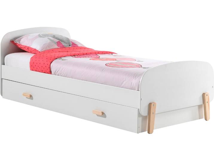 Einzelbett VIPACK, weiß, B:95cm H:73cm L:206cm, Betten, Einzelbett, Liegefläche 90x200 cm mit Lattenrost und Bettschublade, Weiß lackiert