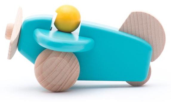 Bajo Houten vliegtuigje met piloot - blauw houten speelgoedvliegtuig
