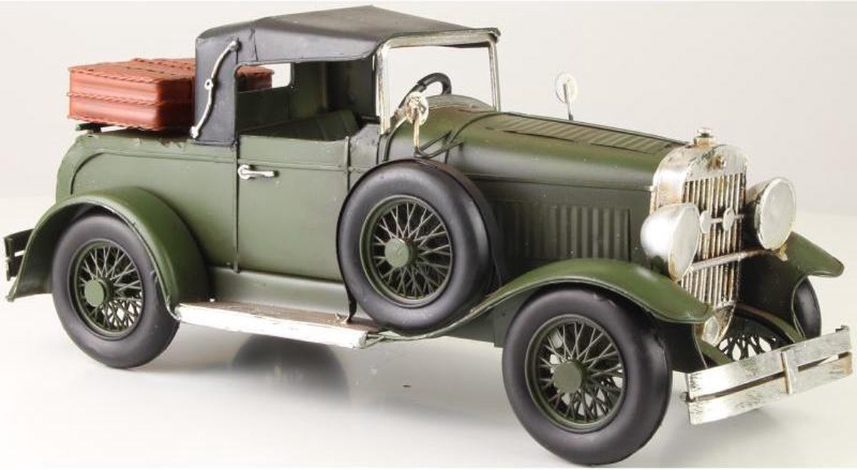 MadDeco Klassieke Blikken Auto Groen met Picknickmand voor 2 Personen