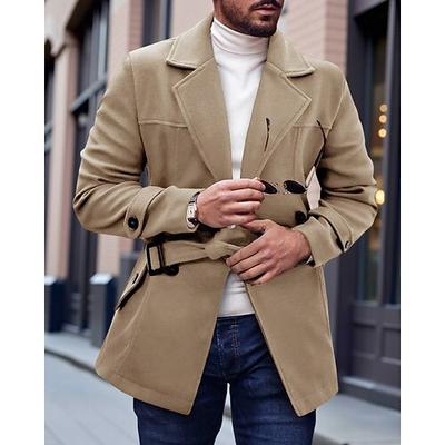 Herren Parka Trenchcoat Täglich Urlaub Herbst Winter Polyester Warm Weich Oberbekleidung Bekleidung Mode Klassisch Einfach Tasche Revers Doppelreihig